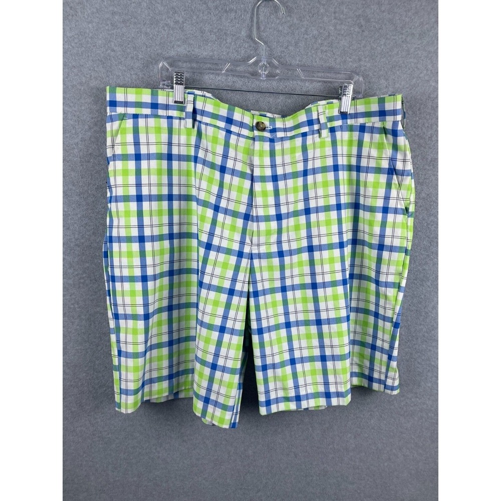 IZOD Golf Performx Short Men's 42‎ Plaid Blue Green Classic Preppy Light DEFECT